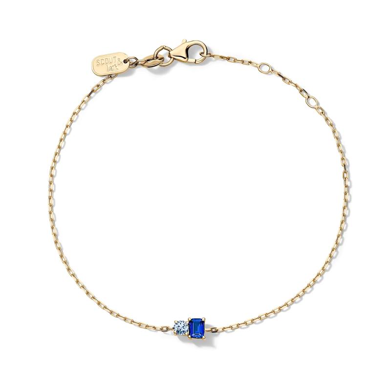 Lab-Created Blue Sapphire Toi et Moi Two-Stone Bracelet in 10K Yellow Gold – Image 2 of 2