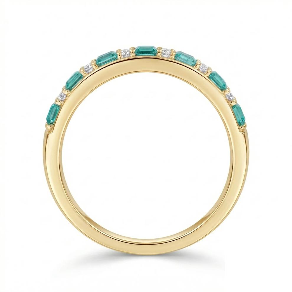 Lab-Created Paraiba Tourmaline &amp; Diamond Band in 10K Yellow Gold (1/2 ct. tw.) – Image 2 of 3