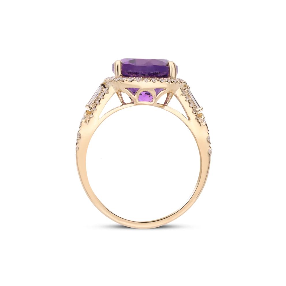 Oval Amethyst &amp; Diamond Halo Ring in 14K Yellow Gold (1/2 ct. tw.) – Image 3 of 5