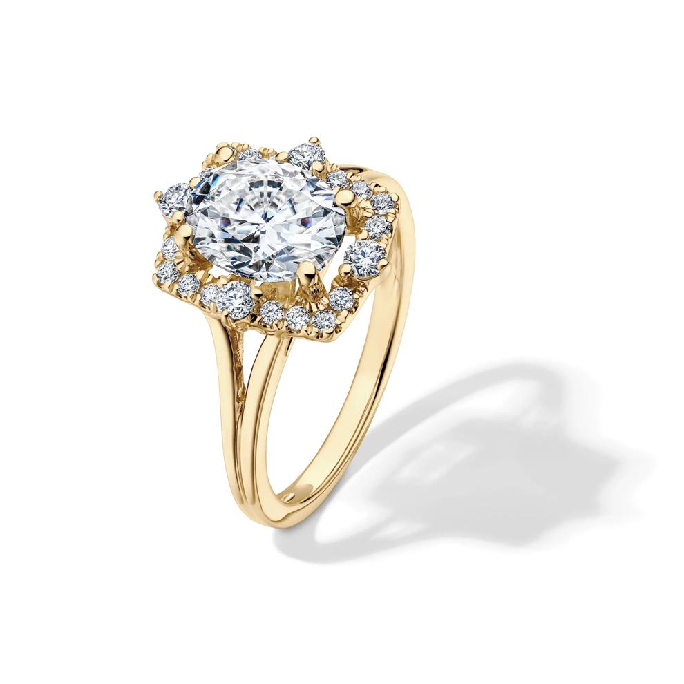 Lab-Created Moissanite Ornate Halo Ring in 10K Yellow Gold (2 1/4 ct. dew) – Image 4 of 4