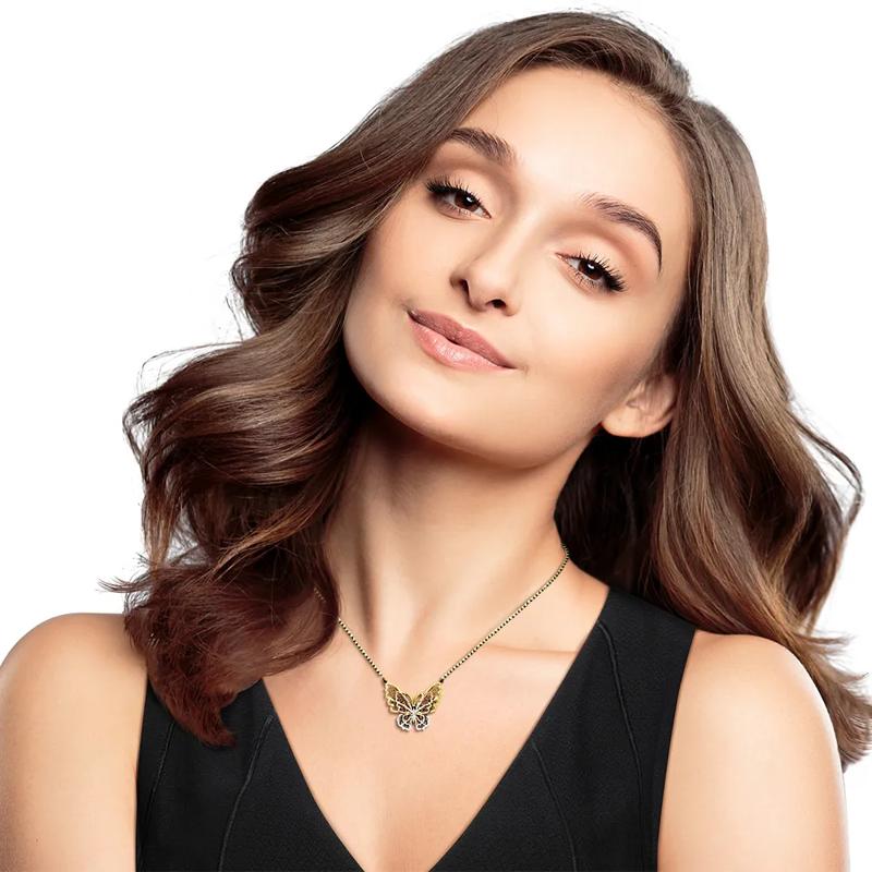 Tricolor Butterfly Necklace in 14K Gold – Image 2 of 2