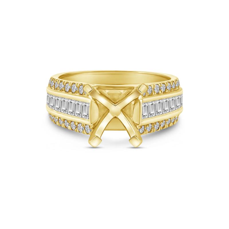 1 ct. tw. Round and Baguette-Cut Diamond Semi-Mount Engagement Ring in 14k Yellow Gold &#40;Setting Only&#41; – Image 2 of 6