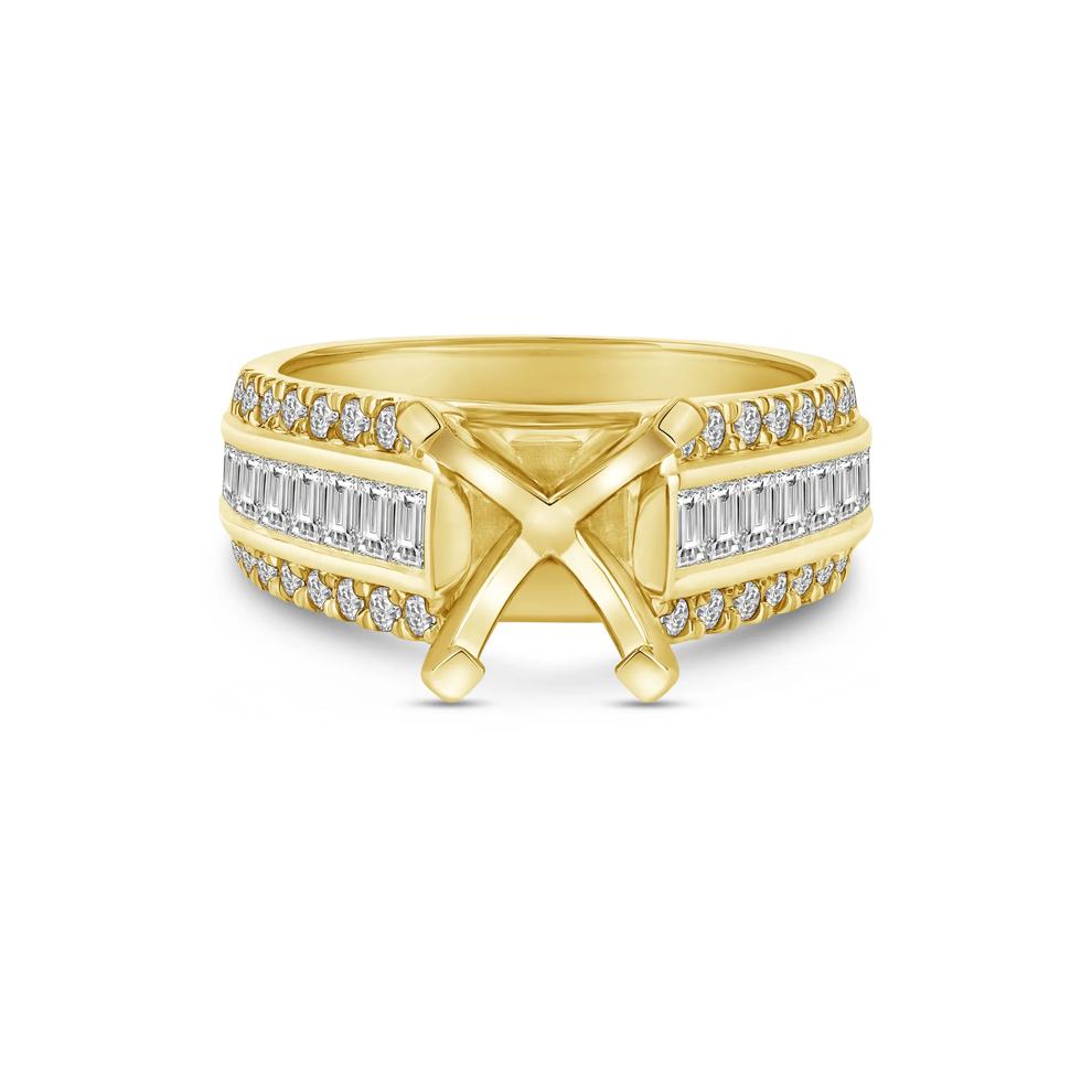 1 ct. tw. Round and Baguette-Cut Diamond Semi-Mount Engagement Ring in 14k Yellow Gold (Setting Only) – Image 2 of 6