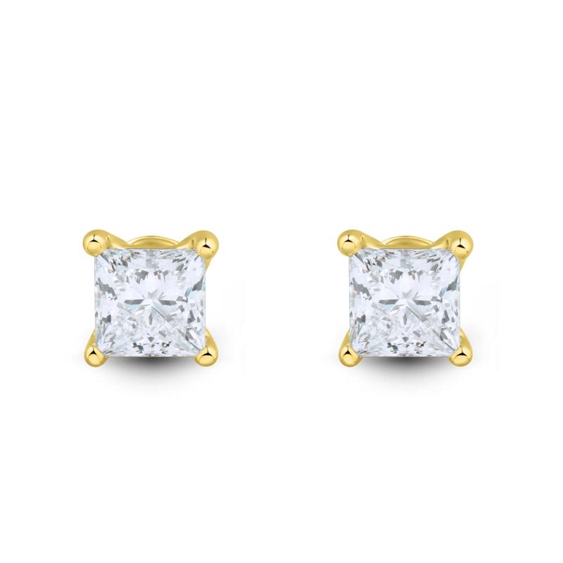 Lab Grown Diamond Stud Earrings with Princess-Cut Solitaires – Image 2 of 3