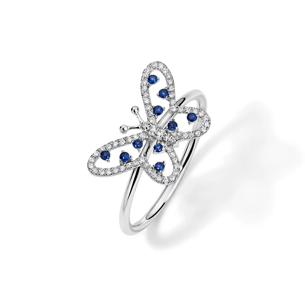 Blue Sapphire &amp; Diamond Butterfly Ring in 14K White Gold (1/10 ct. tw.) – Image 4 of 4