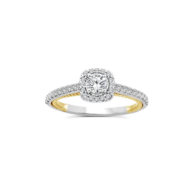 Diamond Halo Engagement Ring in 14K White and Yellow Gold &#40;5/8 ct. tw.&#41; – Image 1 of 3