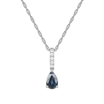 Blue Sapphire and Diamond Accent Drop Pendant in 10K White Gold