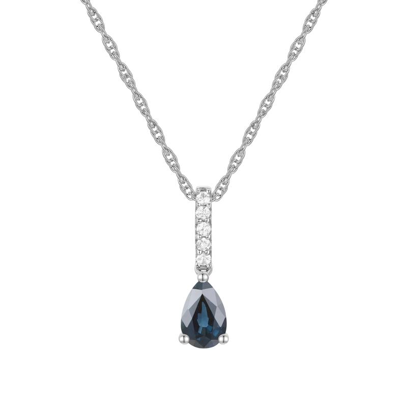 Blue Sapphire and Diamond Accent Drop Pendant in 10K White Gold – Image 1 of 3