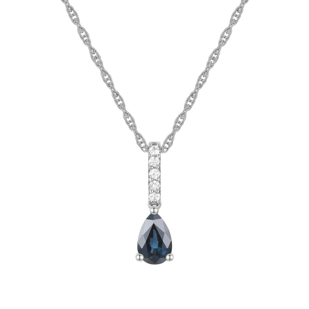 Blue Sapphire and Diamond Accent Drop Pendant in 10K White Gold – Image 1 of 3