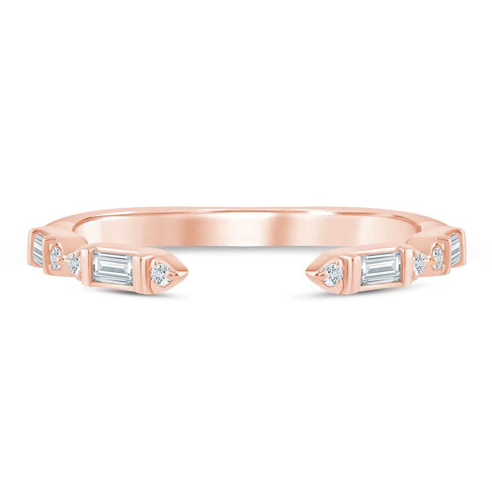 Lab Grown Diamond Baguette and Round Open Band in 14K Rose Gold (1/7 ct. tw.) – Image 1 of 3