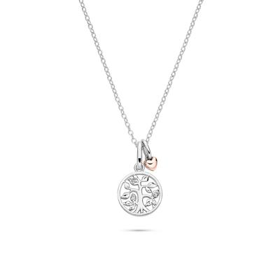 Lab Grown Diamond Accent Tree of Life Charm Pendant in Sterling Silver & 10K Rose Gold