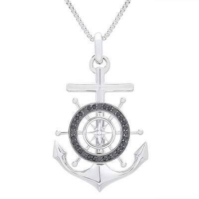 Anchor Pendant with Black Diamonds in Sterling Silver (1/4 ct. tw.)