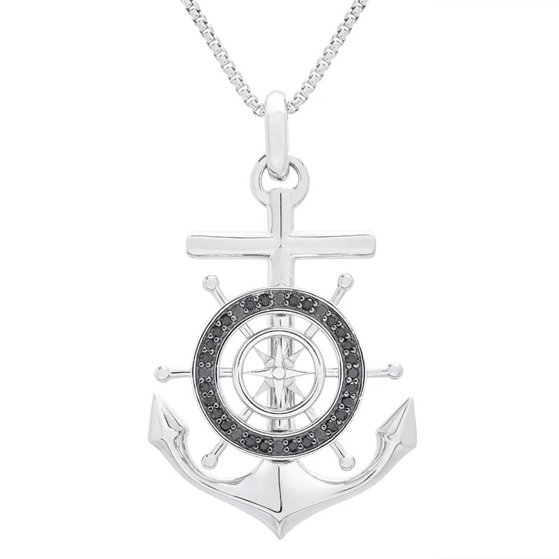 Anchor Pendant with Black Diamonds in Sterling Silver &#40;1/4 ct. tw.&#41; – Image 1 of 3