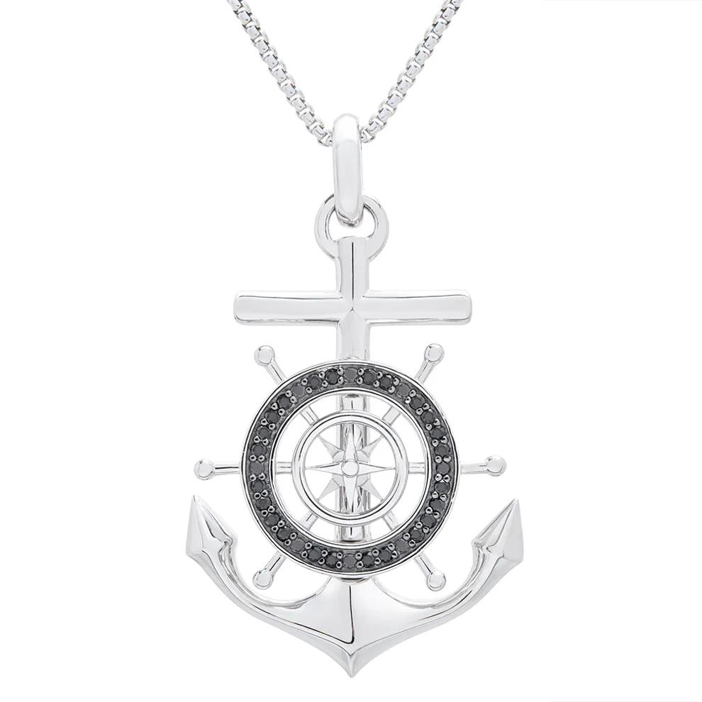 Anchor Pendant with Black Diamonds in Sterling Silver (1/4 ct. tw.) – Image 1 of 3