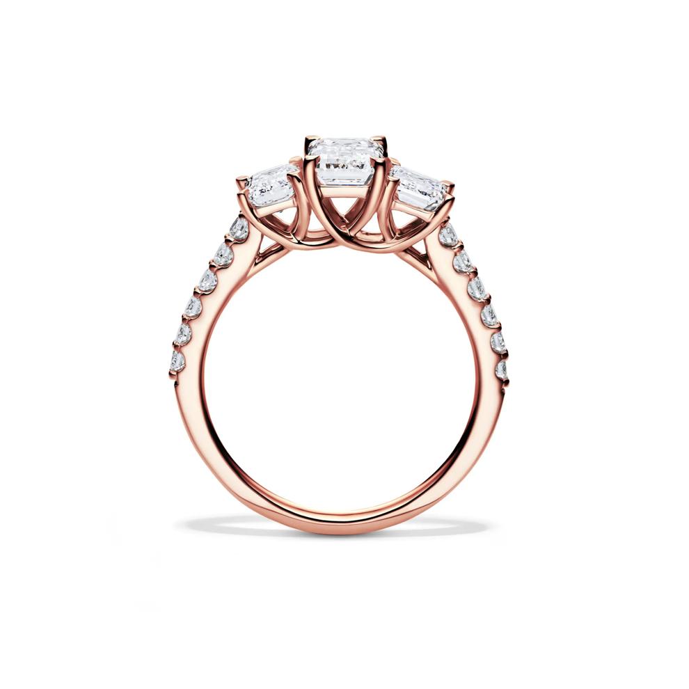 Lab Grown Diamond Emerald-Cut Three Stone Ring in 14K Rose Gold (2 ct. tw.) – Image 2 of 4