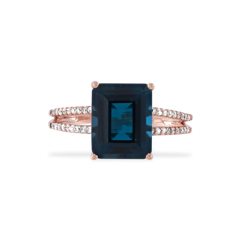 London Blue Topaz &amp; Diamond Split-Shank Ring in 14K Rose Gold (1/10 ct. tw.) – Image 1 of 4