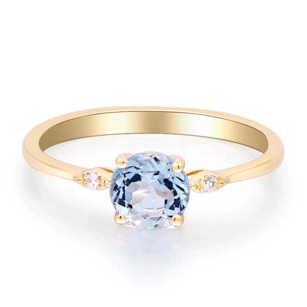 Aquamarine &amp; Diamond Ring in 10K Yellow Gold – Image 1 of 5