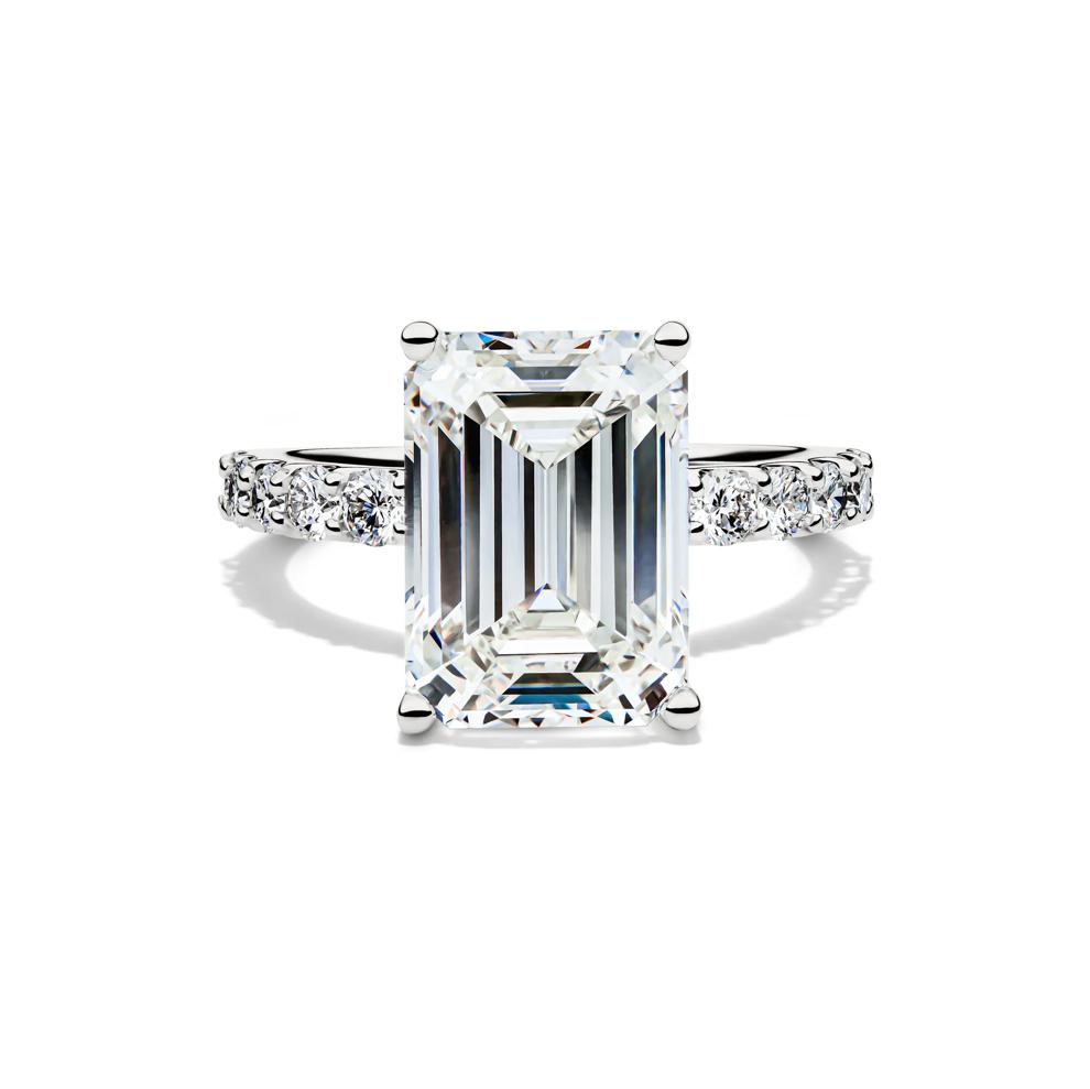 Lab Grown Diamond Emerald-Cut Engagement Ring in 14K White Gold (7 3/4 ct. tw.) – Image 1 of 4