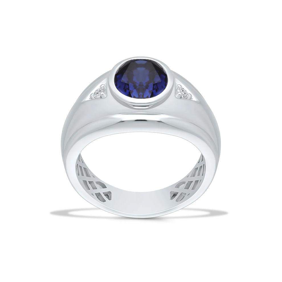 Men's Lab-Created Blue Sapphire &amp; Diamond Accent Ring in Sterling Silver – Image 2 of 4