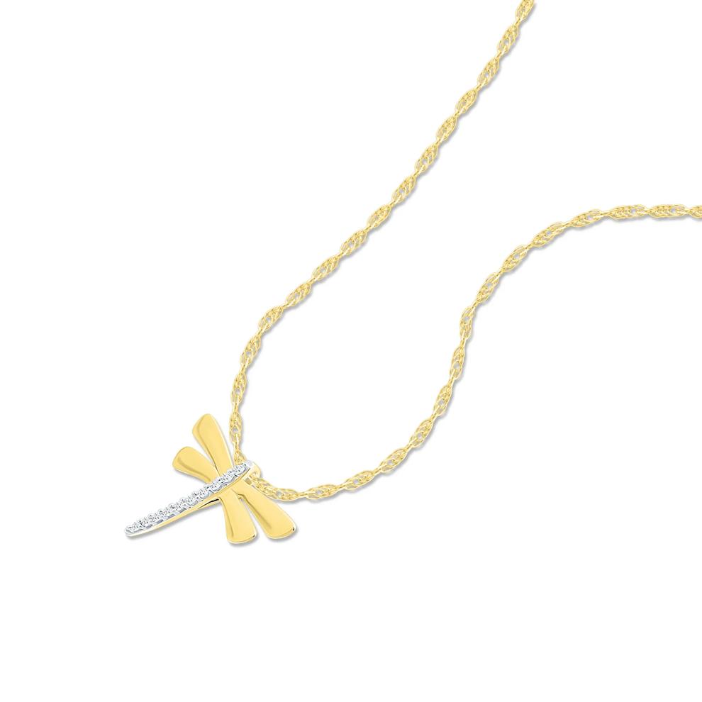 Diamond Accent Dragonfly Pendant Necklace in 10K Yellow Gold – Image 4 of 4