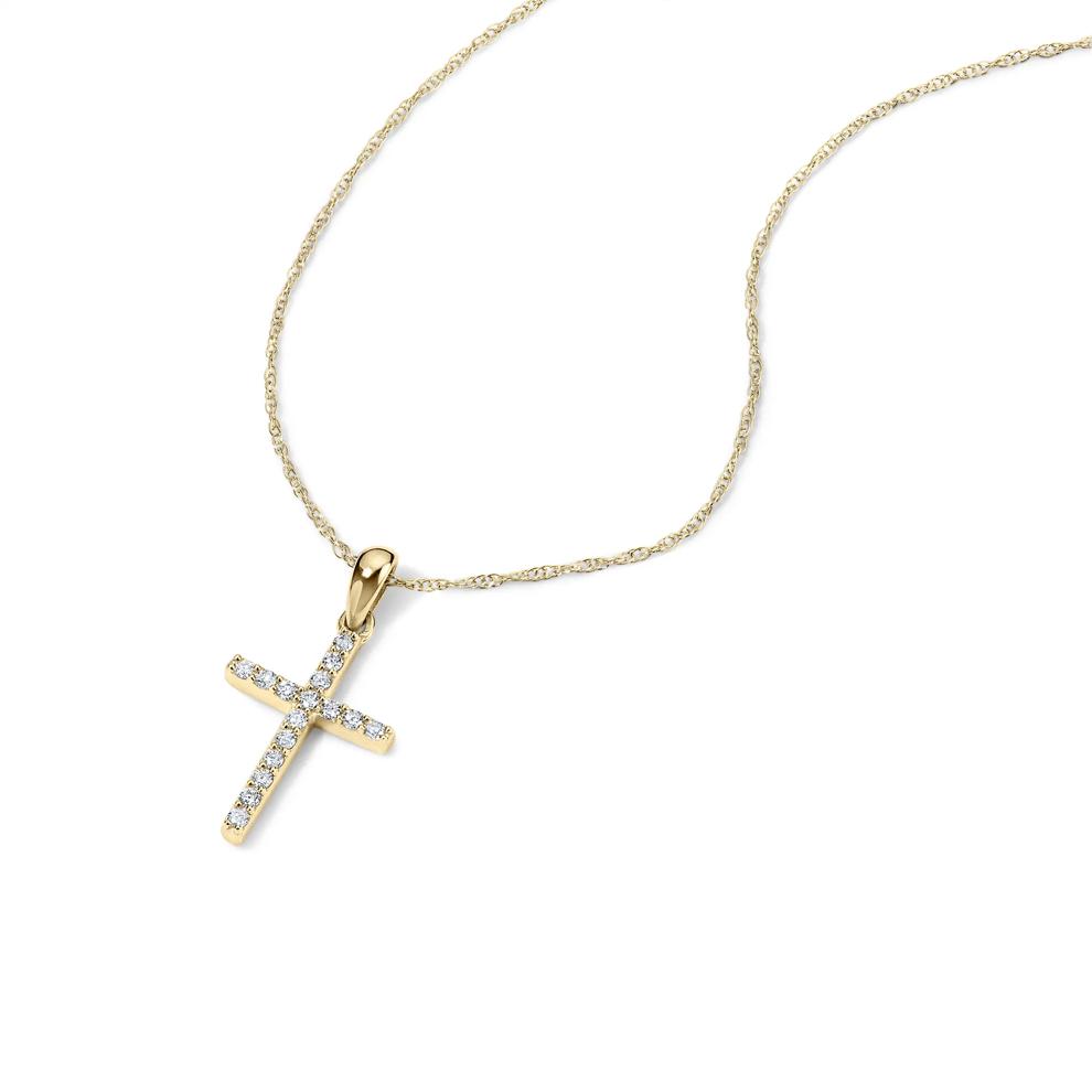 Diamond Cross Pendant Necklace in 14K Yellow Gold (1/8 ct. tw.) – Image 4 of 4