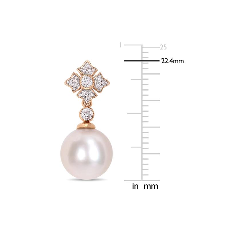 Cultured Freshwater Pearl Earrings with Diamond Drop in 10K Rose Gold &#40;1/8 ct. tw.&#41; – Image 2 of 3