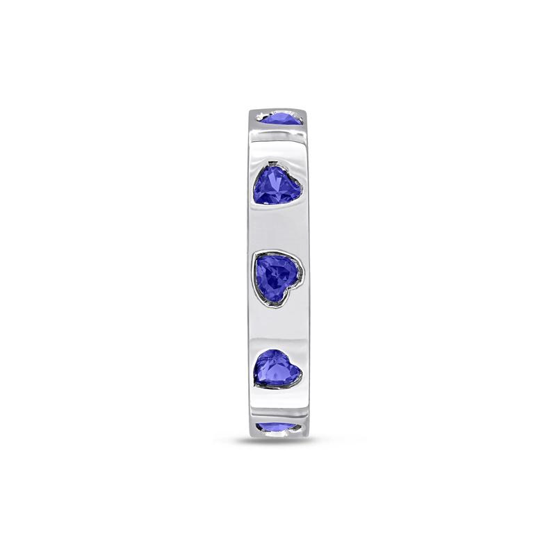 Heart-Shaped Lab-Created Blue Sapphire Eternity Band in Sterling Silver – Image 3 of 6