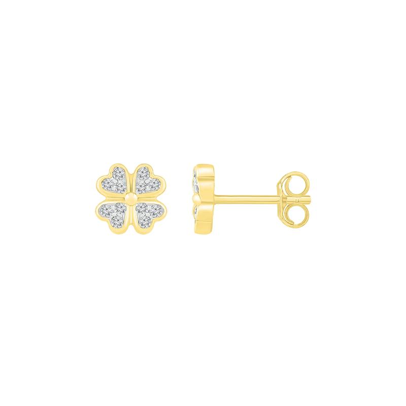 Diamond Clover Earrings in 10K Yellow Gold &#40;1/10 ct. tw.&#41; – Image 3 of 3