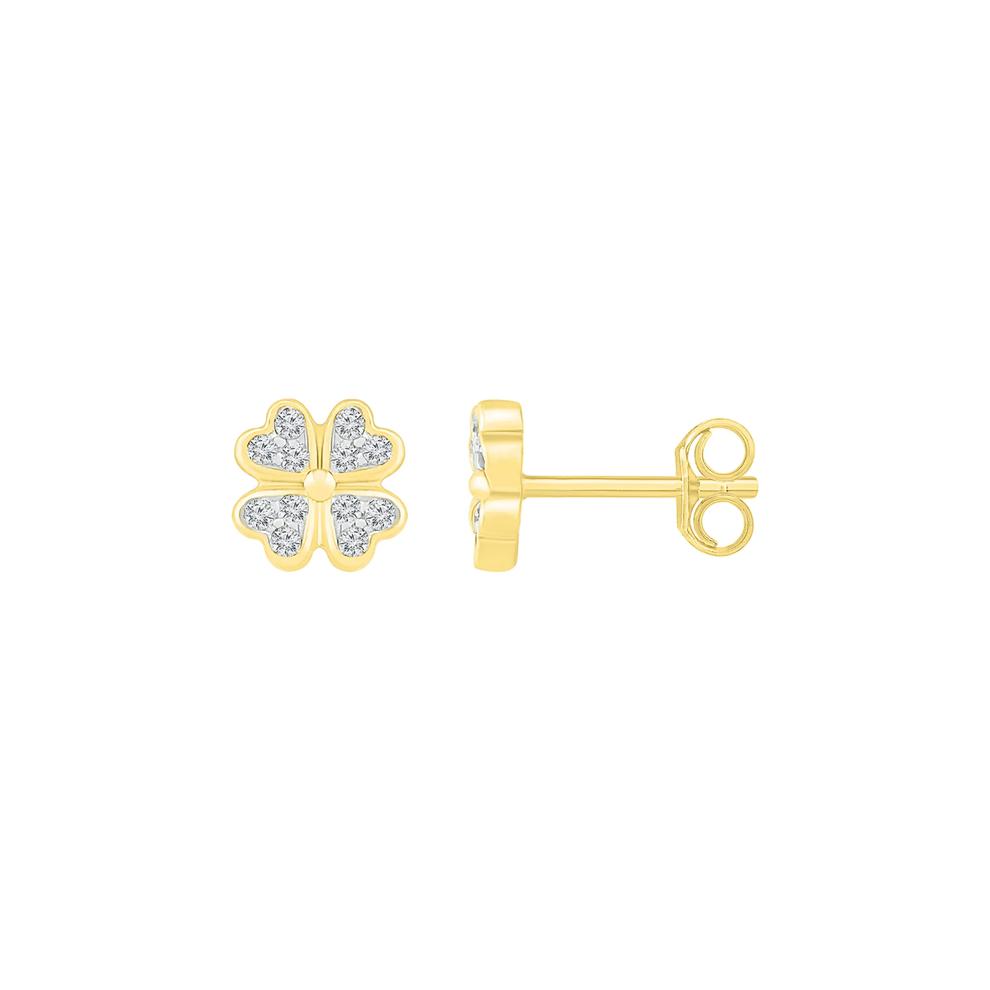 Diamond Clover Earrings in 10K Yellow Gold (1/10 ct. tw.) – Image 3 of 3