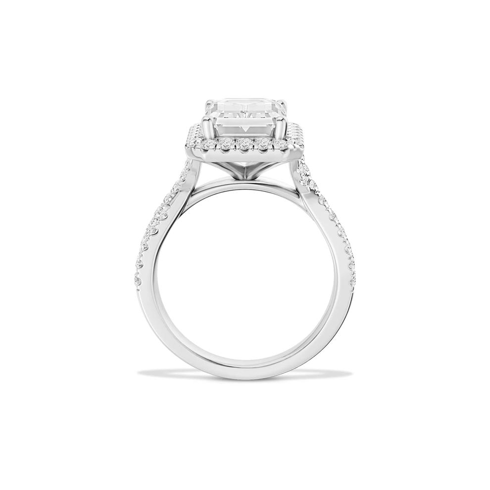Lab Grown Diamond Emerald-Cut Halo Center Engagement Ring in 14K White Gold (4 3/4 ct. tw.) – Image 2 of 4