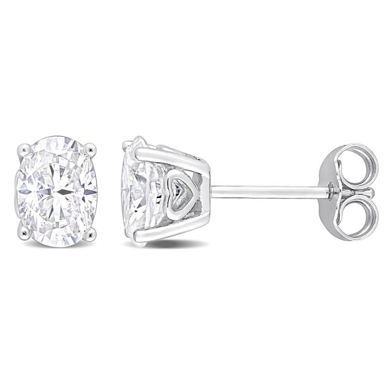 Lab-Created Moissanite Oval Solitaire Stud Earrings in Sterling Silver &#40;2 ct. dew&#41; – Image 1 of 5