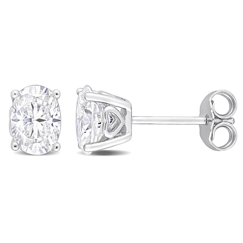 Lab-Created Moissanite Oval Solitaire Stud Earrings in Sterling Silver (2 ct. dew) – Image 1 of 5