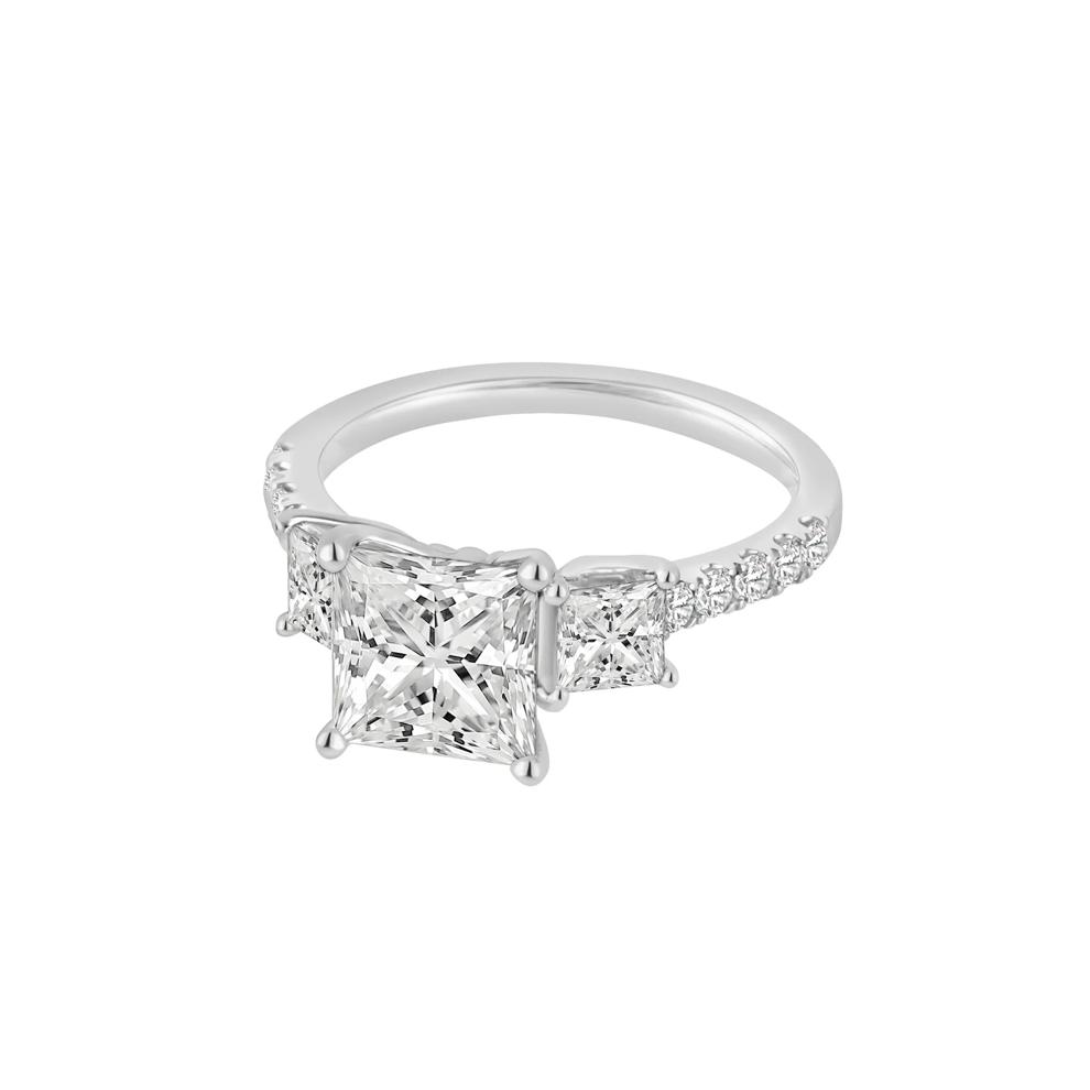 Lab Grown Diamond Princess-Cut Three-Stone Engagement Ring in 14K White Gold (3 ct. tw.) – Image 2 of 4