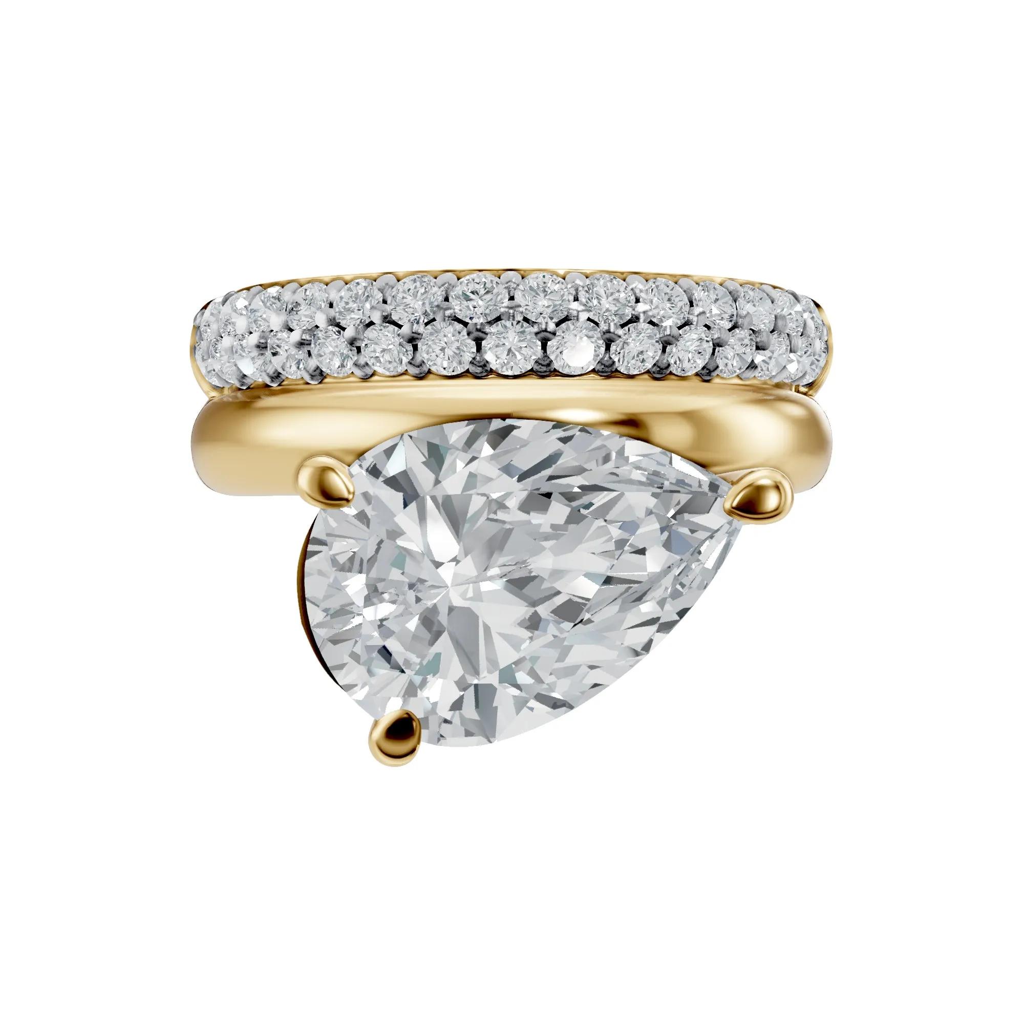 Pear-Shaped Lab Grown Diamond Engagement Ring in 18K Yellow Gold (3 1/2 ...