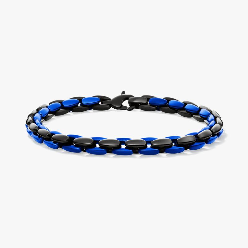 Men&#39;s Link Chain Bracelet in Black and Blue Ion-Plated Stainless Steel – Image 1 of 3
