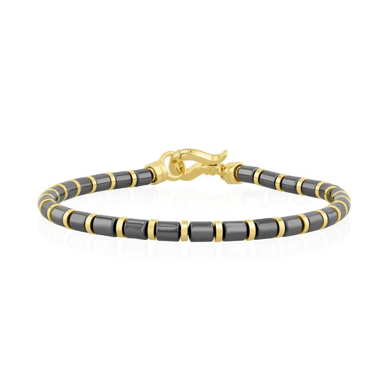 Men&#39;s Hematite Barrel Bead Bracelet in Vermeil – Image 1 of 4