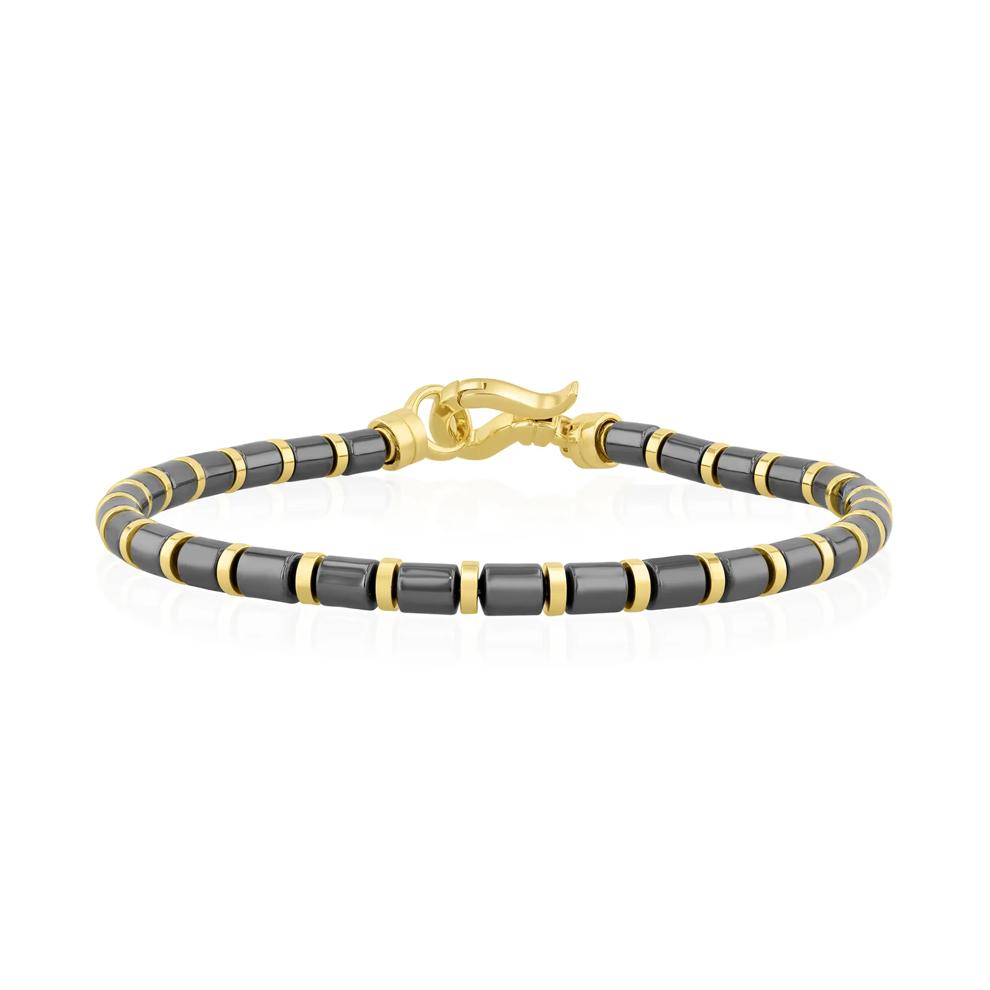 Men's Hematite Barrel Bead Bracelet in Vermeil – Image 1 of 4