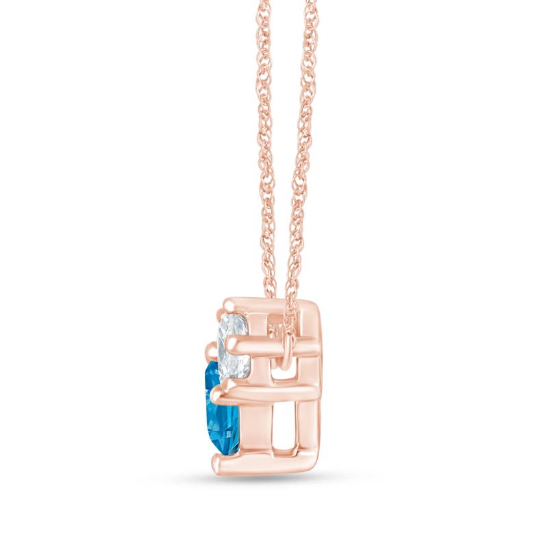 Lab Grown Diamond Blue and White Diamond Three-Stone Necklace in 14K Rose Gold (1/2 ct. tw.) – Image 2 of 3
