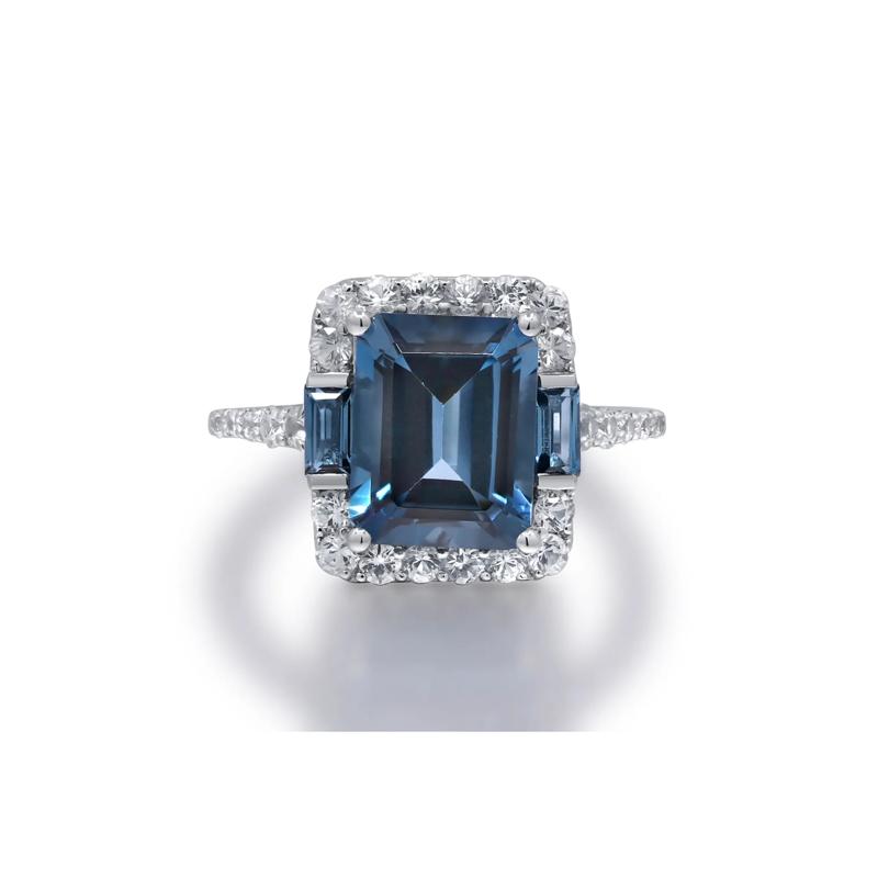London Blue Topaz and White Sapphire Ring in Sterling Silver – Image 4 of 5