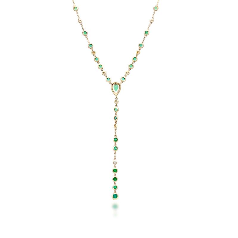 Bezel-Set Emerald and Diamond Drop Necklace in 14K Yellow Gold &#40;1/5 ct. tw.&#41; – Image 3 of 3