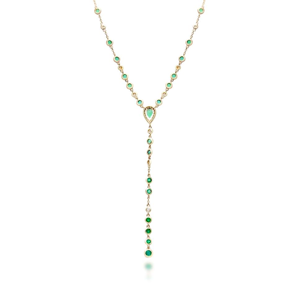Bezel-Set Emerald and Diamond Drop Necklace in 14K Yellow Gold (1/5 ct. tw.) – Image 3 of 3