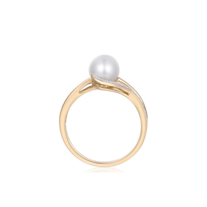 Freshwater Cultured Pearl and Diamond Ring in 10K Yellow Gold &#40;1/10 ct. tw.&#41;  – Image 2 of 4