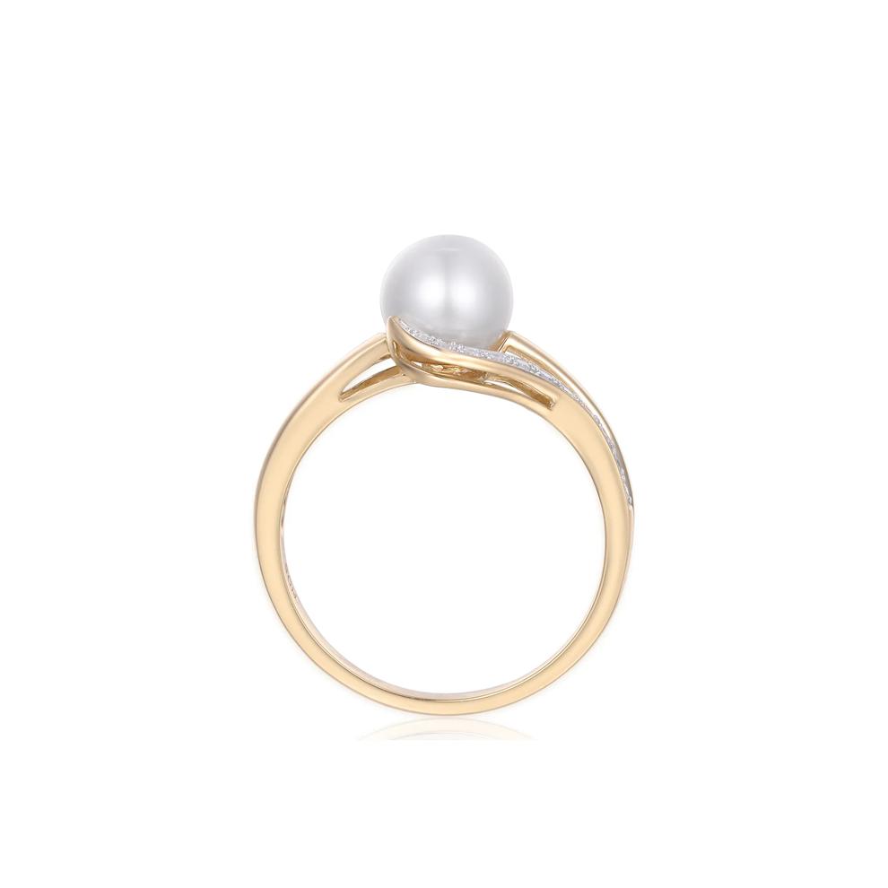 Freshwater Cultured Pearl and Diamond Ring in 10K Yellow Gold (1/10 ct. tw.)  – Image 2 of 4