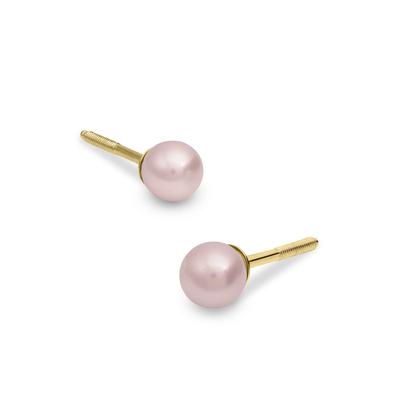 Children's Pink Freshwater Cultured Pearl Stud Earrings in 14K Yellow Gold