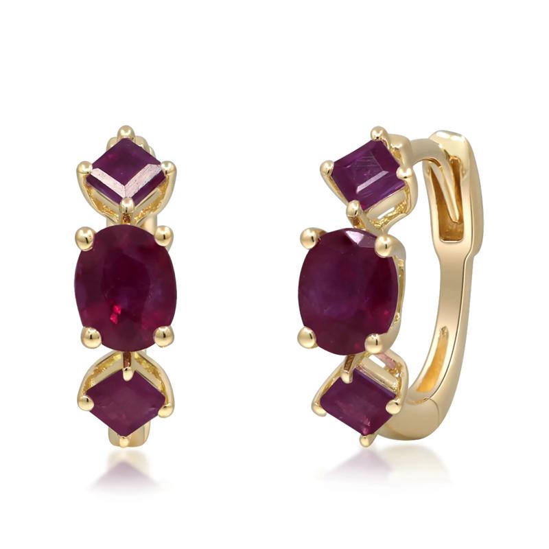 Oval and Square Ruby Huggie Hoop Earrings in 10K Yellow Gold – Image 1 of 3