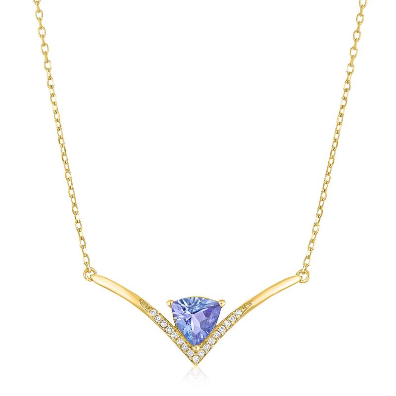 Trillion-Cut Tanzanite and Diamond Accent Necklace in 10K Yellow Gold – Image 1 of 3