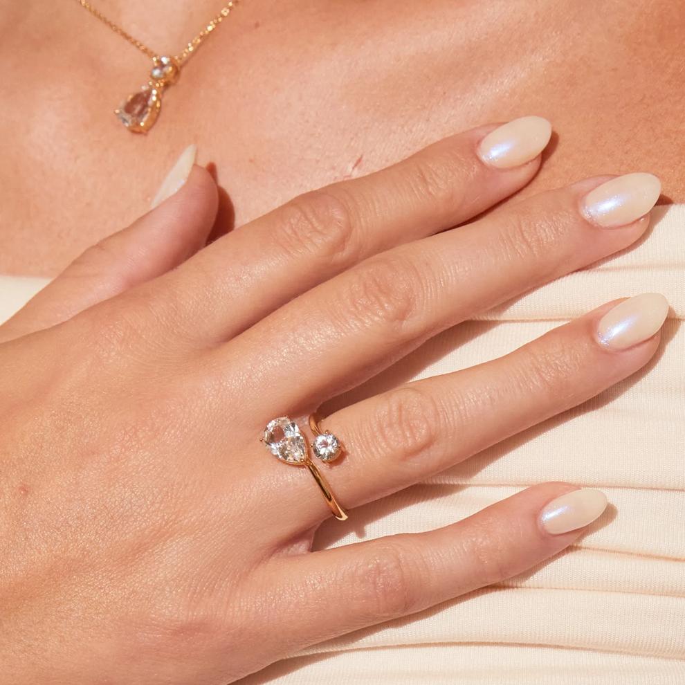 Lab-Created White Sapphire Bypass Ring in Vermeil – Image 5 of 9