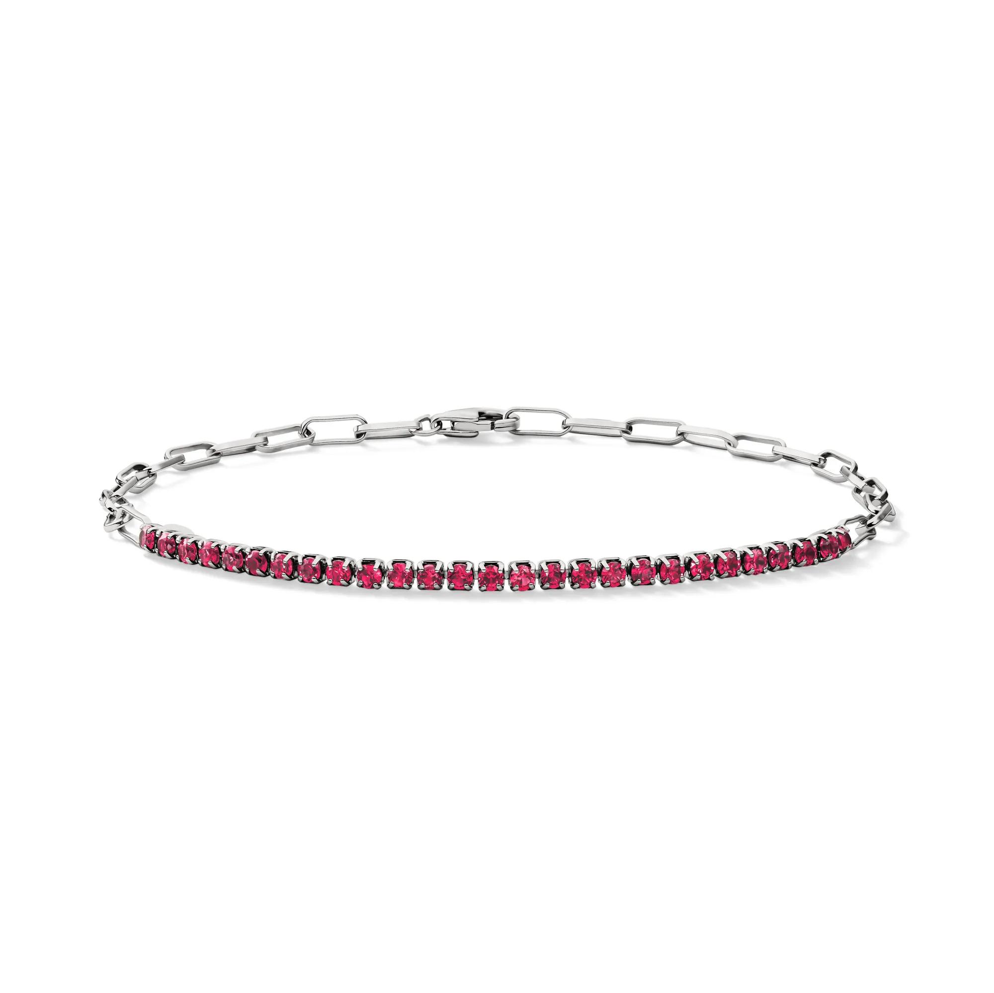 Lab-Created Ruby Paperclip Bracelet | Sterling Silver | White | Size 100.00mm | Helzberg Diamonds