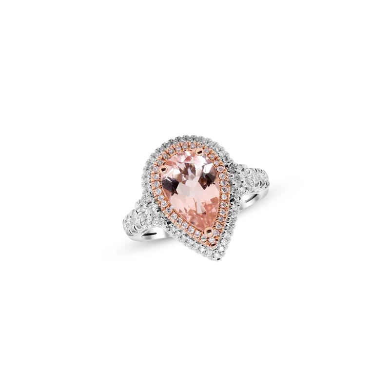 Pear-Shaped Morganite and Diamond Halo Ring in 14K White and Rose Gold &#40;1/2 ct. tw.&#41; – Image 4 of 4