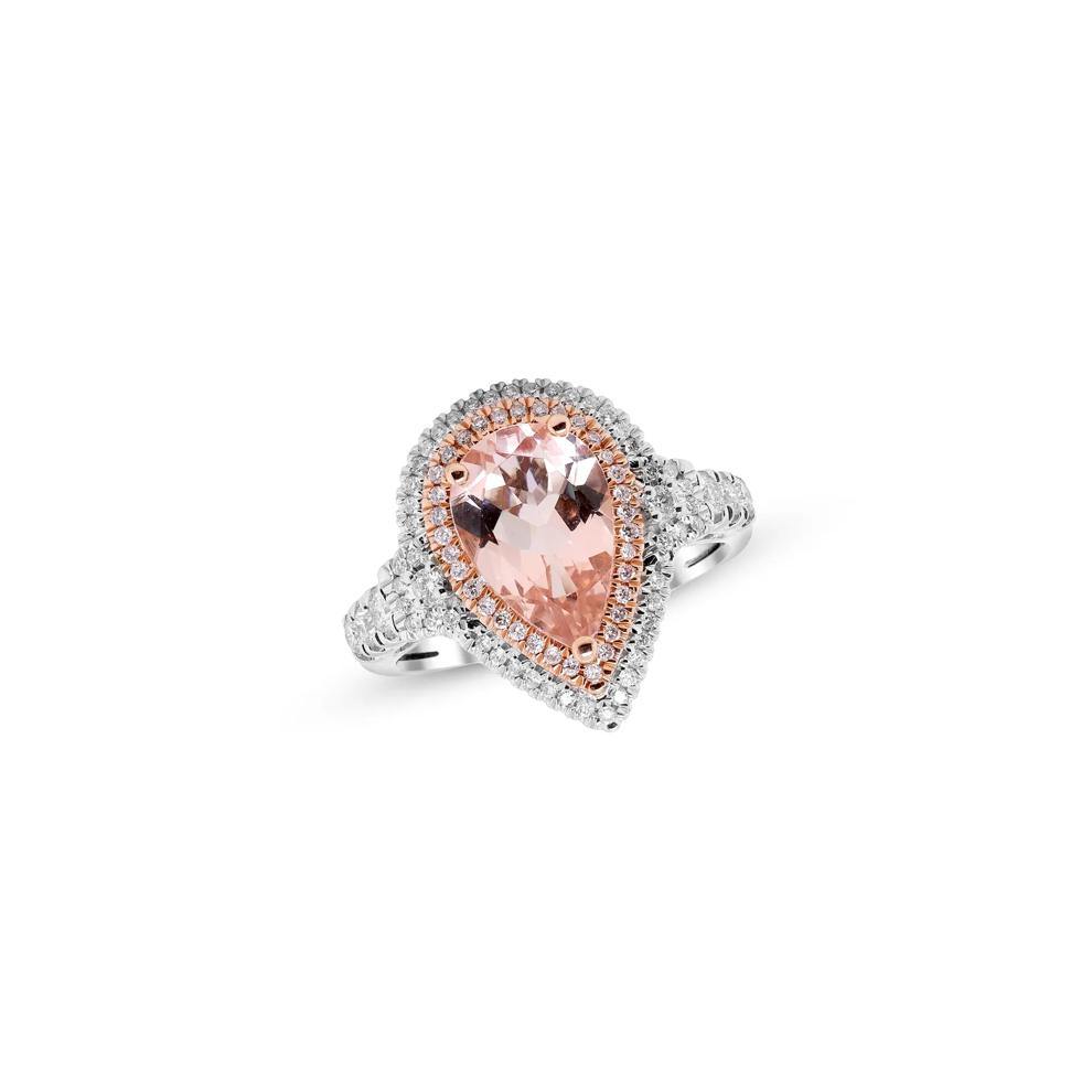 Pear-Shaped Morganite and Diamond Halo Ring in 14K White and Rose Gold (1/2 ct. tw.) – Image 4 of 4